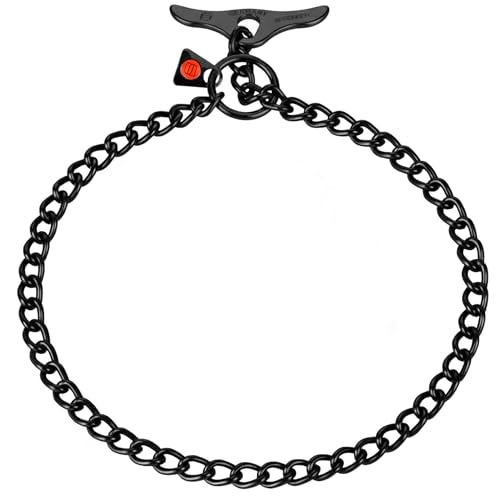Herm Sprenger Black Stainless Steel Dog Training Collar with Toggle and Round Links Dog Chain for Small Medium Large Dogs Made in Germany (16in (Neck Size up to 14in))