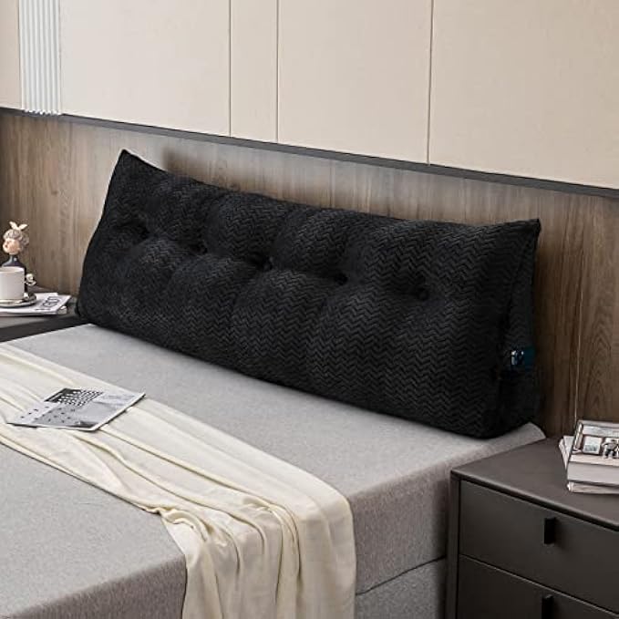 Large Bolster Triangular Headboard Wedge Backrest Positioning Support Bed Rest Reading Pillows Headboard Wedge Pillows for Day Bed Bunk Bed with Removable Cover,Queen (59x8x20 Inches)