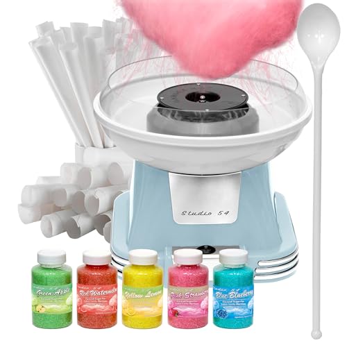 Studio 54 Retro Cotton Candy Machine with 5 Jars (11oz Each) Floss Sugar, 50 Paper Cones, Easy...