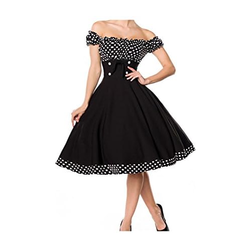 Belsira Damen schulterfreies Swing-Kleid im Retro Style L