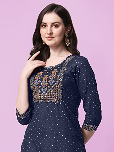 Image of MIRCHI FASHION Women Rayon Sequin Embroidery and Polka Dots Print Straight Kurta