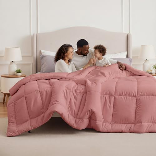 Image of Bedsure Comforter Duvet Insert - Quilted Comforters Oversized King Size, All Season Duvet, GentleSoft Down Alternative Bedding, with 8 Tabs, Gifts for Women, Dusty Pink, Oversized King 116x98 Inches