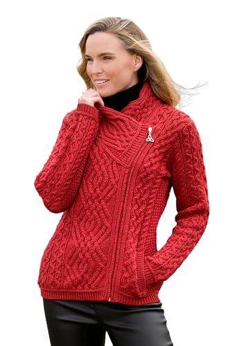 Image of Aran Crafts Irish Women's Cable Knit Side Zip Wool Jacket (Z4630)