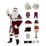 Generisch Weihnachtsmänner Kostümset Für Erwachsene 5-Teilig Deluxe Weihnachtsmann Kostüm Anzug Samt Für Weihnachten Urlaub Party Cosplay Nikolaus Kostüm Herren