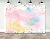 Ticuenicoa 7×5ft Colorful Cloud Pastel Backdrop Girls Watercolor Rainbow Sky Gold Dots Birthday Party Banner Gender Reveal Decorations Princess Kids Newborn Photoshoot Backdrops for Photography