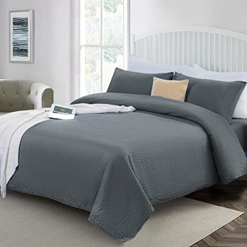 Sonoro Kate Queen Size Sheets Set, Microfiber Seersucker Stripe Cooling Bed Sheets With 16-Inch Deep Pocket, Super Soft Breathable, Fade Resistant-4 Piece (Queen, Dark Grey) #TOP13