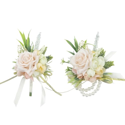 Floinla 2Pcs Blush Pink Wrist Corsage and Boutonniere Set for Prom Wedding