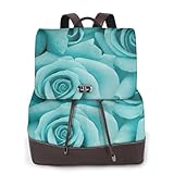 Evengigy Mochila de piel sintética con estampado de rosas turquesas para mujer, divertida, ligera, bolsa de viaje diario para mujer