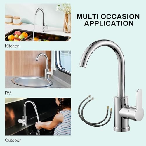 Image of HASTHIP 360 Swivel Mixer Faucet with Water Pipe, High Arch Kitchen Sink Tap, Tap for Wash Basin, Modern Faucet for Kitchen Sink or Bathroom Vanity Basin