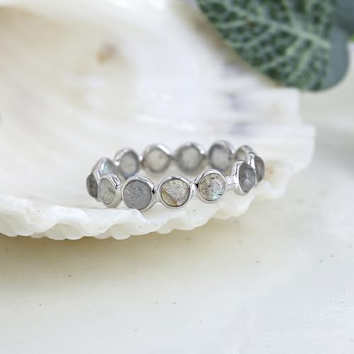 Stacking Eternity Band Ring for Women Labradorite Gemstone Ring 925 Sterling Silver Jewelry Gift for Wife Mother Daughter3