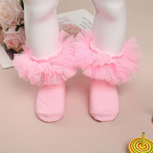 Kaerm Kids Girls Princess Socks Ankle Length Cotton Patchwork Tutu Mesh Performance Dance Socks2