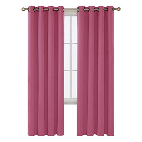 Image of Deconovo Rose Blackout Grommet Thermal Insulated Drapes and Curtains for Bedroom, 52x95 Inch