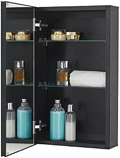 Fundin Mirror Cabinet 36 x61 CM Recessed or Surface Mount, Black Aluminum Bathroom Wall Cabinet with Mirror and Adjustable Shelves.