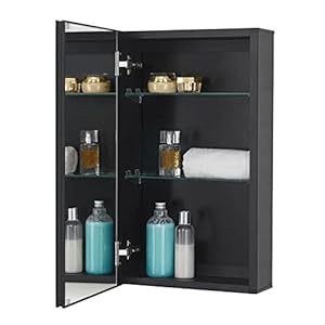Fundin Medicine Cabinet 14 x 24 inches Mirror Size, Recessed or Surface Mount, Black Aluminum Bathroom Wall Cabinet with Mirror and Adjustable Shelves.