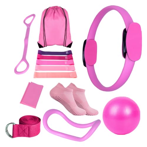 Stronrive Juego de Aro y Pelota de Pilates,Set De Pelota De Yoga Y Banda De Estiramiento para Mujeres | Accesorios de Entrenamiento para Flexibilidad Fuerza Estabilidad Soporte Abdominal Piernas