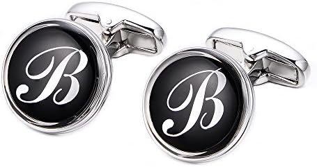 MERIT OCEAN Mens Letter Initial Cufflinks Alphabet Rhodium Plated Cuff Links Wedding Business A-Z