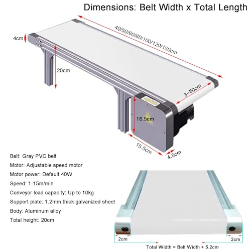 Mini elektryczny przenośnik taśmowy PVC 15 x 80 cm – regulowana prędkość pulpitu linia montażowa do fabryk i warsztatów, wydajna obsługa materiałów, idealna do pakowania i produkcji