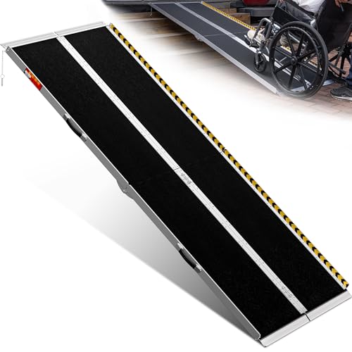 VNN Portable Wheelchair Ramp 8FT Seamless Non-Slip Aluminum Ramps for Wheelchairs for Home Handicap Wheelchair Ramps for Home Steps Aluminum Loading Dock Plates