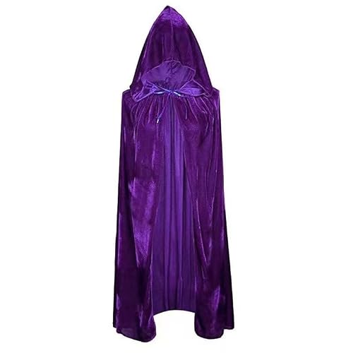 Velvet Hooded Cloak Adult Halloween Party Cape for Witch Vampire Cosplay Costume (Purple, Small)
