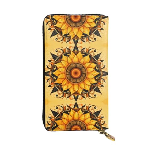 Portefeuille de voyage long en cuir à motif tournesol pour femme