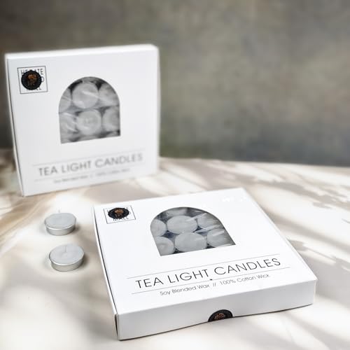 Image of Unscented Tea Light Candles | Soy Wax Blend Long-Lasting with Cotton Wick | Perfect for Home Decor, Parties, Weddings, and More | Set of 100 (Grey)