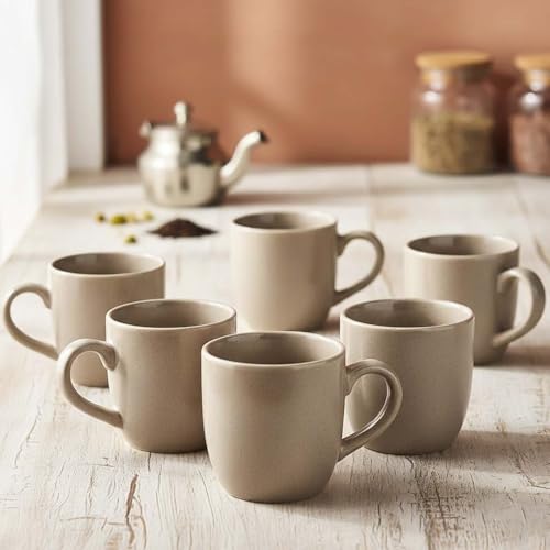 Image of The Earth Store Beige Cylus Ceramic Tea Cup Set of 6 for Tea | 190ML Each | Microwave & Dishwasher Safe | Perfect for Every Occasion Chai | Coffee Cups for Home, Office, Gifting & Daily Use