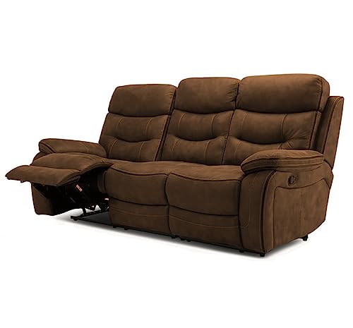 Image of Torque - Joel 3 Seater Fabric Manual Recliner | Recliner Sofa /Chair for Living Room, Bedroom, Office (Brown) | 1 Year Warranty