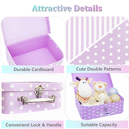 Amedoo Paperboard Suitcases Set Of 3 , Nesting Gift Boxes, Cute Storage Boxes For Easter Decorations Christmas New Year Gift Boxes Wedding Birthday Party, Mini Suitcase Favor Box (Purple Dots And Strips) #TOP2