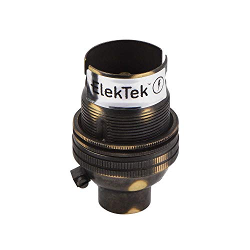 ElekTek Portalámparas sin interrupción, casquillo de bayoneta B22, entrada de 10 mm, con anillo de sombra cepillado envejecido