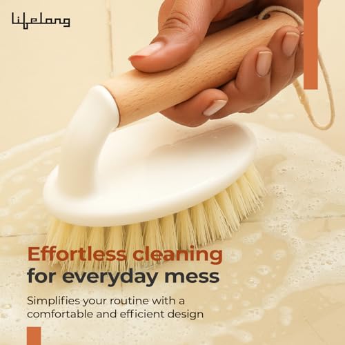 Image of Lifelong Multipurpose Cleaning Brush with Wooden Handle & Strong Bristles | Durable Scrub Brush for Bathroom, Kitchen, Floor & Tile Cleaning | Ergonomic Grip for Easy Scrubbing & Household Cleaning