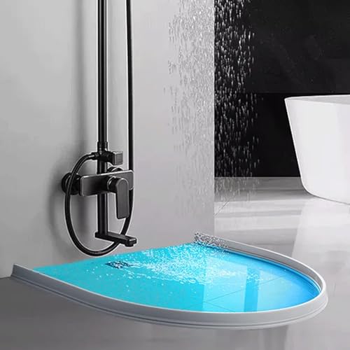 yotutun Schwallschutzleiste Dusche, 2M Schwallschutzleiste Selbstklebend, Faltbare Duschtürschwelle Begehbare Dusche Boden Wassersperre Duschschwelle Wasserdamm Duschdichtung Schwallschutz (Weiß)