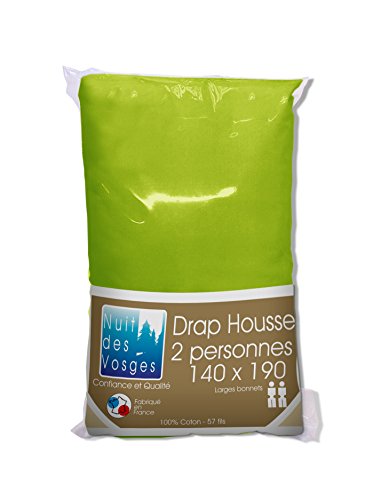 Nuit des Vosges Cotoval Drap Housse Coton Anis 140 x 190 cm