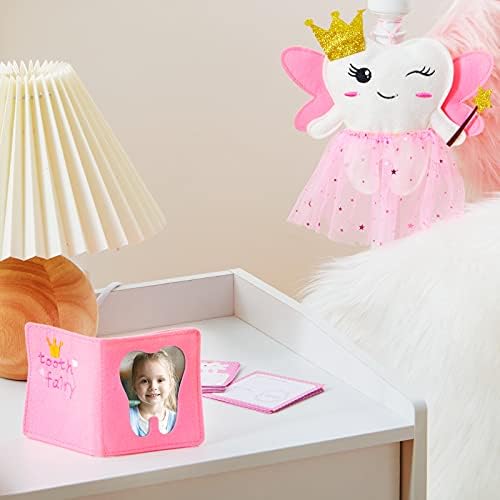 Breling Fairy Pillow Kit for Girls Teeth Gifts Pillow with Pocket Including Lost Teeth Holder Cute Dear Tooth Notepad Felt Keepsake Wallet Pouch to Hold Card Photography for Kids (Pink)