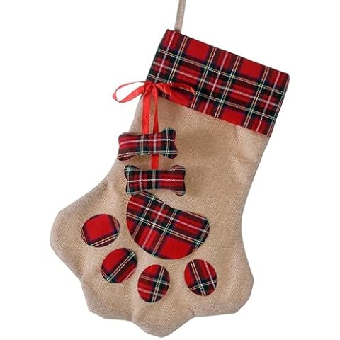 E-FirstFeeling Pet Christmas Stocking with Bone Decor Cover