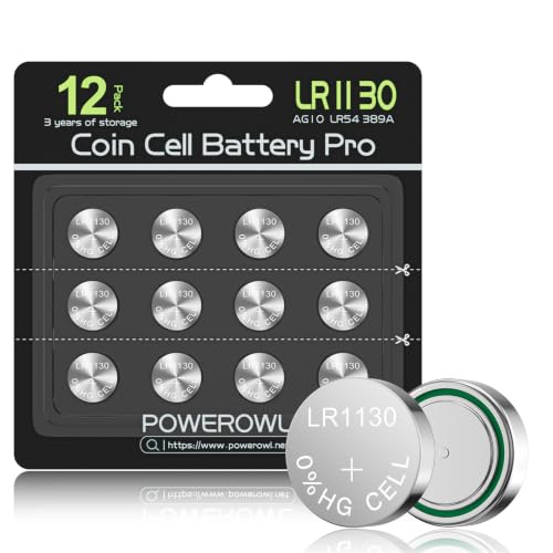 POWEROWL 12 Unidades Pilas de Botón LR1130 AG10 de 1,5 V