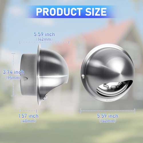 Image of 4 inch Dryer Vent Cover Outside, Stainless Steel Round Wall Vent Cover, Dryer Exhaust Vent for BathRoom, Office, Home, Air, Hvac System