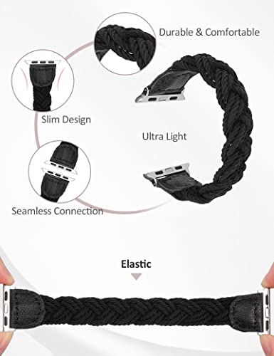 Image of Minyee Compatible with Apple Watch Band Braided 41mm 40mm 38mm 42mm 44mm 45mm 46mm 49mm Women,Solo Loop Stretchy Slim Elastic Woven Cute Bracelet Strap for iWatch Series 10 9 Ultra SE 8 7 6 5 4 3 2 1
