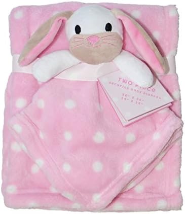 2 Piece Soft Plush Security Baby Blankets: Pink and White, with attached Bunny Pal (Pink and White Bunny)
