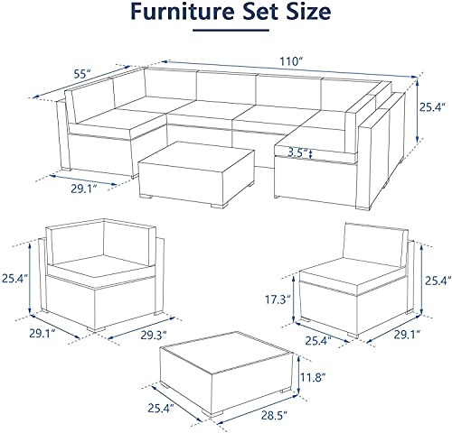 image for U-MAX 7 Pieces Outdoor Patio Furniture Set, Gray PE Rattan Wicker Sofa