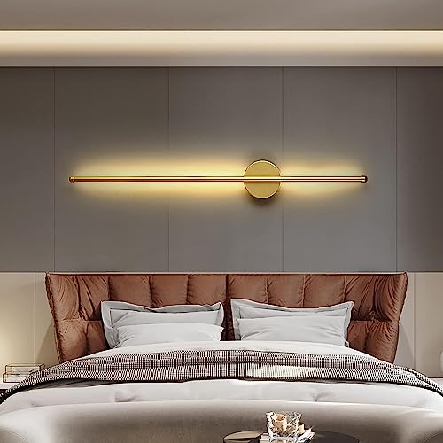 Image of Groeien Pack of 2 | Modern LED 3 Color Long Gold Sconce Wall Light for Bedroom Living Room Corridor Lighting Fixtures Wall Mount(Warm+Natural+Coolwhite)(Gold Wall Light01, 2)