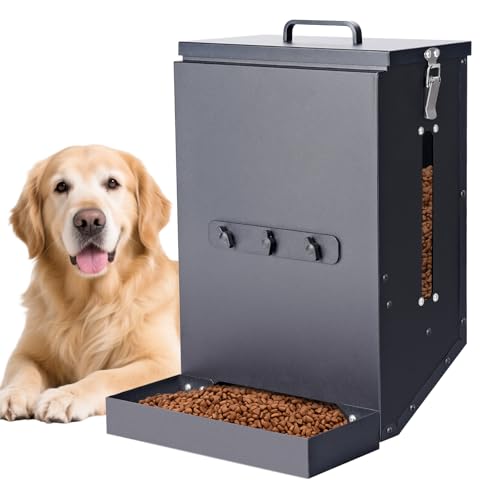 MUDUOBAN 17Lbs Automatic Dog Feeder for Outside Kennel Galvanized Gravity Dog Food Dispenser for Hanging Cage Pet Cage Feeder for Large Breed Rabbit Chicken Puppy Ferret Chinchilla Ferret