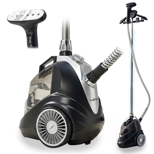 True & Tidy Luxury Upright Commercial Garment Steamer Smart Auto Shut-Off Technology 10 Steam Settings w/Wheels 1800W Powerful Standing Clothes Steamer Fast Wrinkle Removal for Home & Business Use