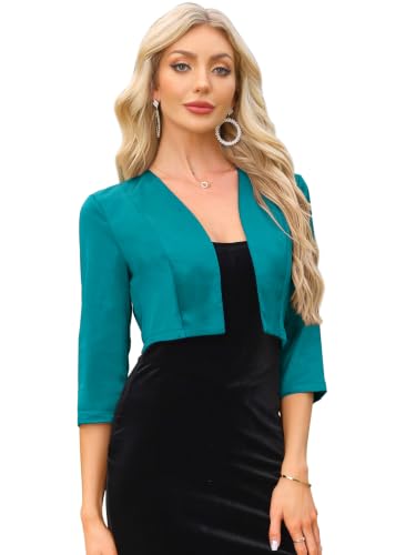 Image of Allegra K Satin Cardigan for Women's 3 /4 Sleeve Open Front Cropped Office Work Bolero Shrug