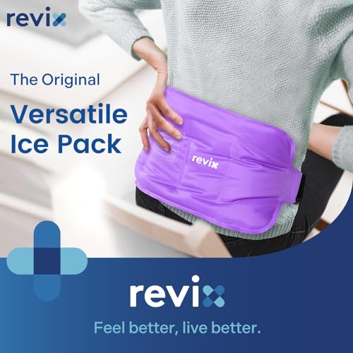 Image of REVIX Ice Pack for Injuries Reusable Gel for Lower Back & Shoulder, Purple | 16x9in Full Coverage for Lower Back, Shoulder, Hip & Knee, Cold Compress Therapy, Hands-free Strap, Long-lasting Gel