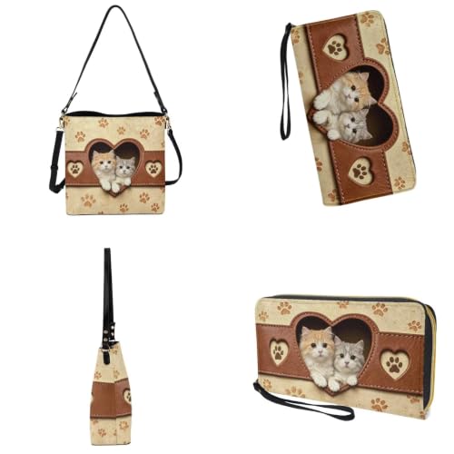 Image of Bucket Crossbody Bag Set for Women Lady, Leather Purse and Wallet Set Large Bucket Bag with Wallet