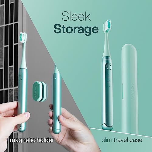 Image of Aquasonic Icon ADA-Accepted Rechargeable Toothbrush | Magnetic Holder & Slim Travel Case | 2 Brushing Modes & Smart Timers | Gentle Micro-Vibrations (Mint)