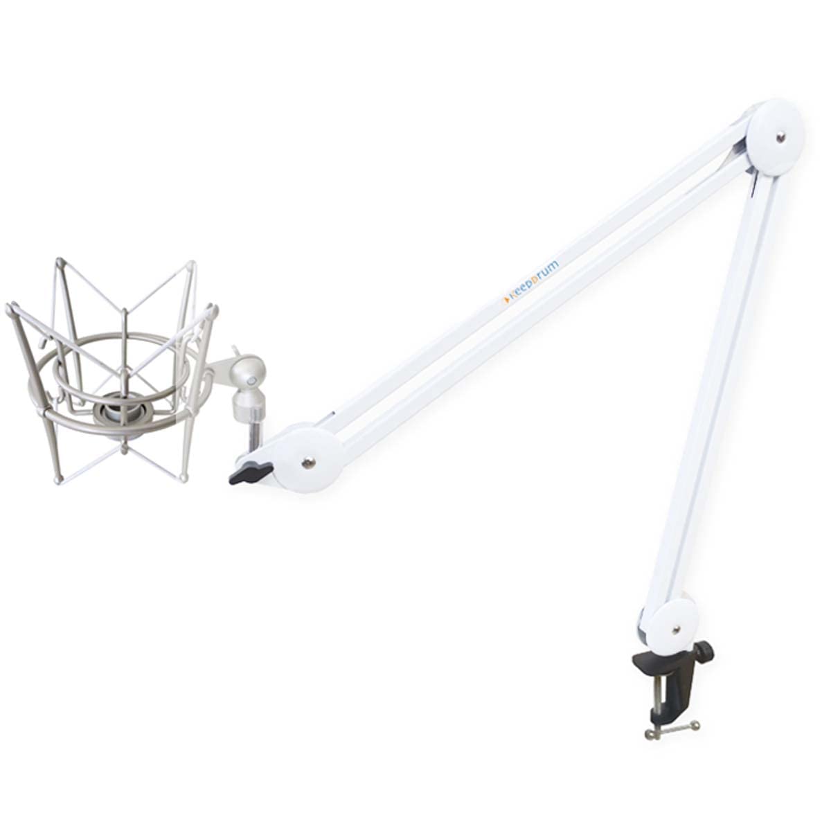 keepdrum MS138 WH Mikrofonarm Stativ Weiss + MS088 Shockmount Mikrofon-Spinne für Kondensator-Mikrofone