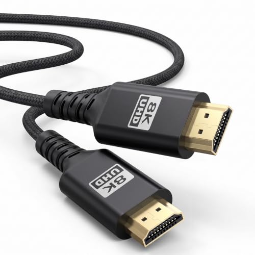 Image of 8K Short HDMI Cable Black 6.6FT, 48Gbps Ultra High Speed HDMI 2.1 Cable eARC Braided HDMI Cord with 8K@60Hz, 4K@120Hz, HDR10+, Dolby, 3D,HDCP2.3 for Laptop /Monitor /HDTV /Soundbar /Blu-ray /PS5 /Xbox