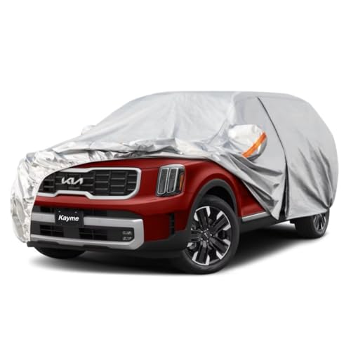 Kayme SUV Car Cover Fit for Kia Telluride (2020-2025) Automobiles All Weather Waterproof, Outdoor Cover Sun Rain Protection, with Lock and Zipper Door