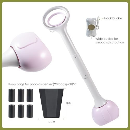 Image of Dog Pooper Scooper Portable with Bag Attachment, One Handed Foldable Design, Includes 120 Waste Bags and Dispenser, 28 Inch Handle for Grass Yard Gravel Cleanup (Purple)